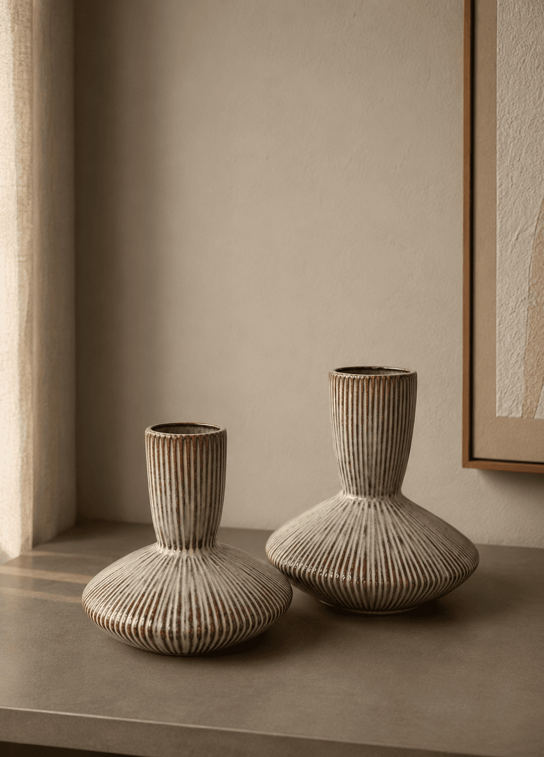 Ribbed Ceramic Vases with a Warm Artisan Finish